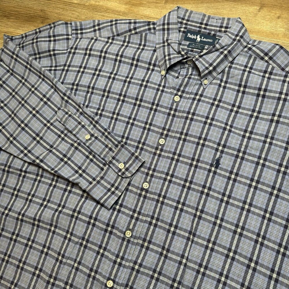 Polo Ralph Lauren Dress Shirt Men's‎ XL Blue Plaid Blake OCBD  Business Preppy